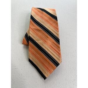 Kenneth Cole Reaction Orange, Black, Tan Striped Pattern 100% Silk Tie NWOT